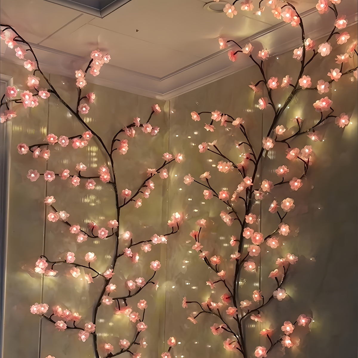 Cherry Blossom LED Chandelier Rattan Light, 96/144 LED USB Powered with 8 Modes – Hanging Flower String Light for Indoor Outdoor Holiday Party, Halloween, Christmas, Valentine’s Day & Seasonal Decor
