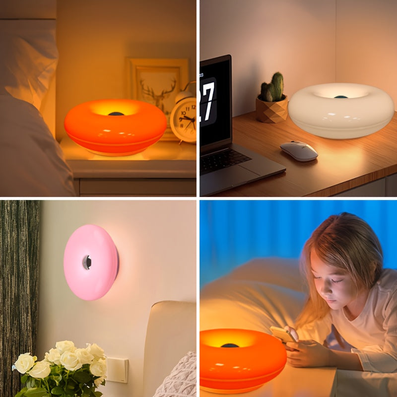 Touch-Control Dimmable Donut Table Lamp – 3-Tone USB Rechargeable, Wall-Mountable Night Light for Bedroom & Desk
