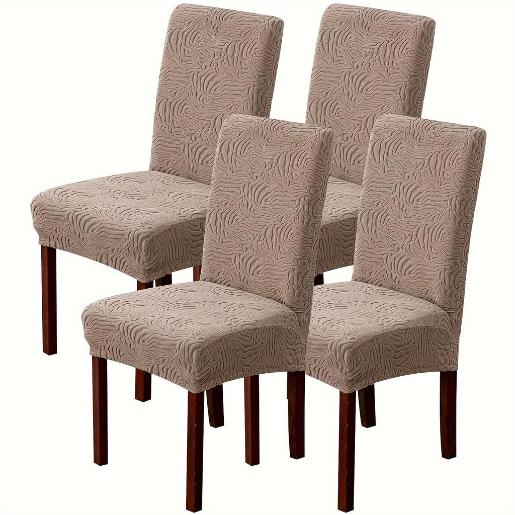 Stretch Jacquard Dining Chair Covers 4/6 Pack – Polar Fleece Slipcovers with Elastic Band, Removable Washable Chair Protector for Dining Room Kitchen Hotel Restaurant Home Decor