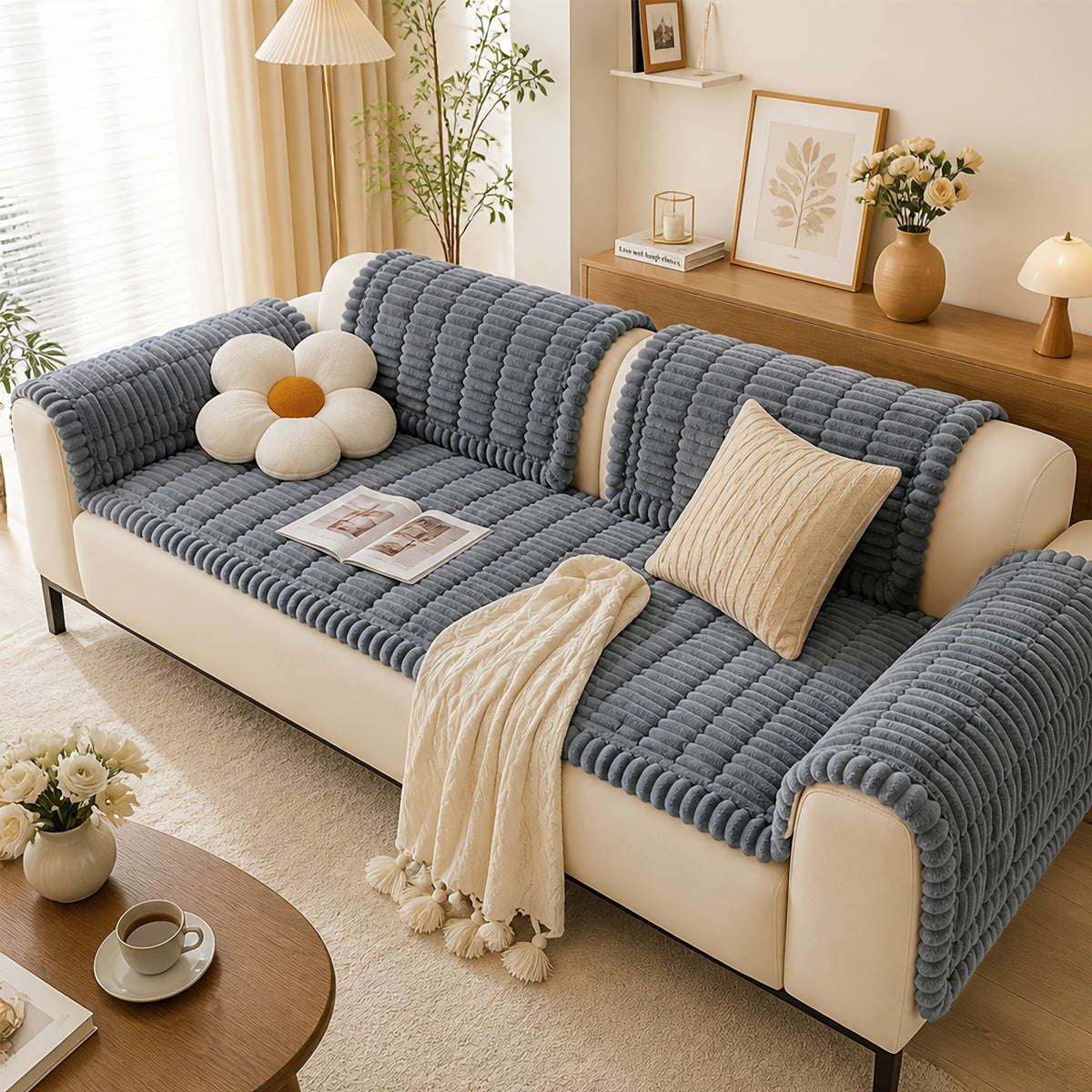 Soft Quilted Thick Sofa Cover Bohemian Style – Removable Machine Washable Pet-Friendly Sofa Protector for 1/2/3/4 Seater Split Sofa, All-Season Couch Cover for Living Room, Bedroom & Office