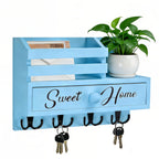 8-Hook Wall-Mounted Key & Mail Holder with Storage Drawer – Rustic Wood Entryway Organizer for Kitchen, Mudroom & Office, Adhesive Paintable Hooks, Space-Saving Easy Install