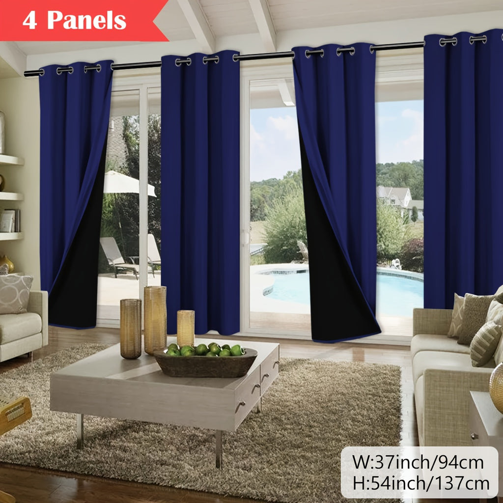 100% Blackout Curtains 4-Panel – Coated Lining Grommet Top for Total Darkness, Privacy Drapes for Bedroom Living Room Kitchen Bathroom, 8 Colors 9 Sizes