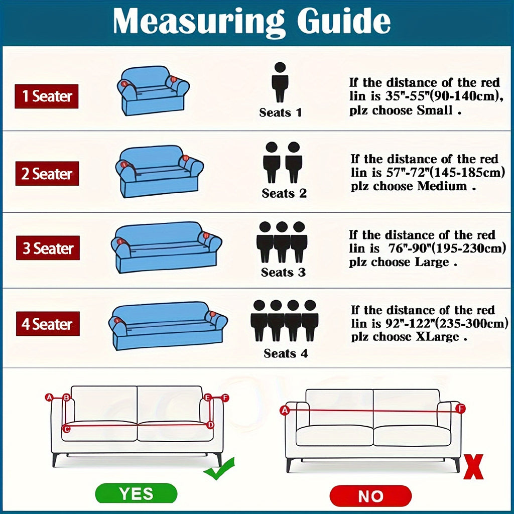 Elastic Sofa Cover with Printed Skirt - Universal Stretch Couch Slipcover Furniture Protector 2 3 4 Seater Living Room Bedroom Office All Seasons