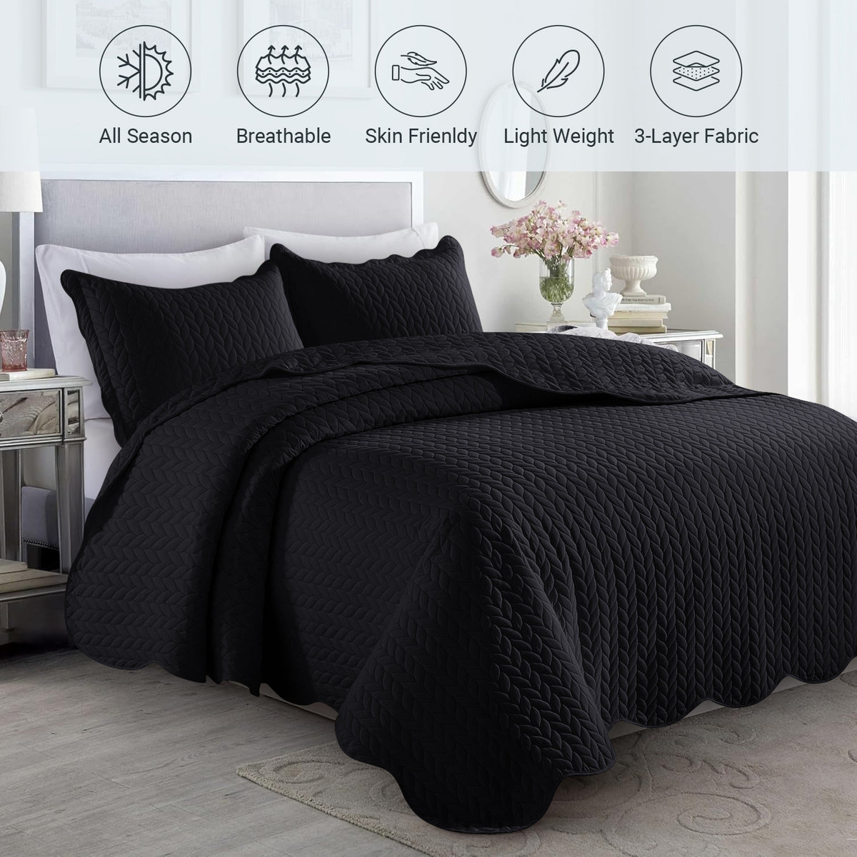 Microfiber Quilt Bedspread Set All Season Lightweight – Soft Breathable Quilted Coverlet Twin Full Queen King 16 Colors Machine Washable