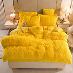 Plush Faux Fur Duvet Cover Set for Kids & Teens, 3/4 Pcs with Pillowcases & Heart Pillow, Super Soft Warm Faux Fur Comforter Cover, Machine Washable Lodge Style Bedding, Twin Queen King
