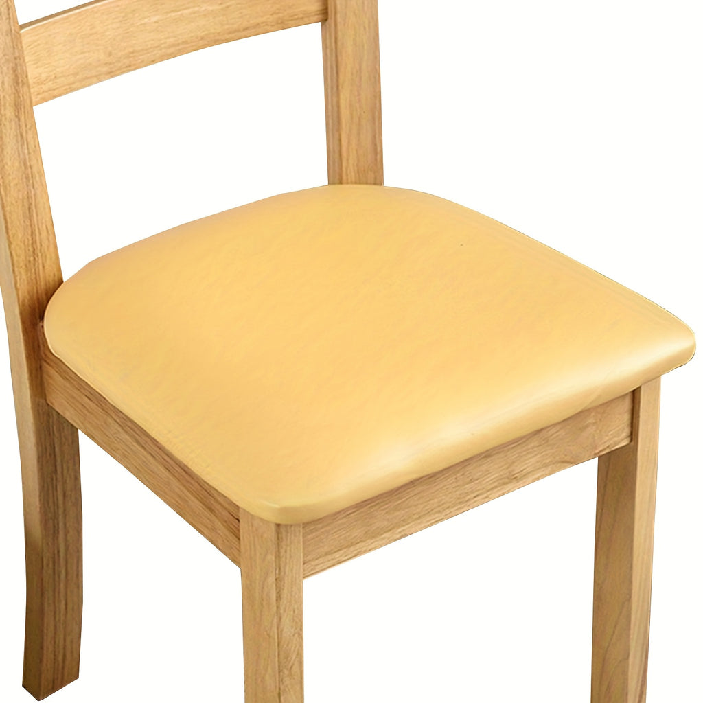 Waterproof Faux Leather Dining Chair Seat Covers 4/6 Pack – Stretch PU Fabric Removable Washable Chair Cushion Slipcovers for Dining Room Kitchen Hotel Home Decor, Hook & Loop Closure