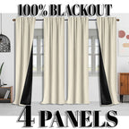 Blackout Curtains 4 Panel Set Rod Pocket – 100% Thermal Insulated Noise Reducing Solid Polyester, Laminated Lining, 7 Colors 7 Sizes