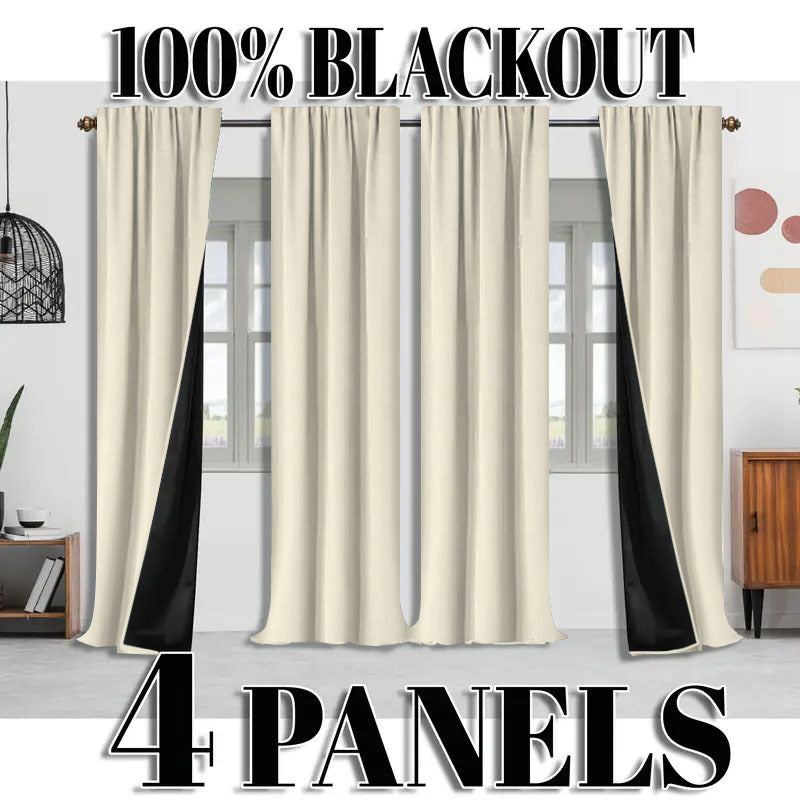 Blackout Curtains 4 Panel Set Rod Pocket – 100% Thermal Insulated Noise Reducing Solid Polyester, Laminated Lining, 7 Colors 7 Sizes