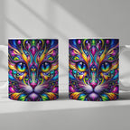 Psychedelic Cat Coffee Mug 11oz - Colorful Cute Cat Design Cup for Cat Lovers, Home & Office Use, Birthday & Holiday Gift