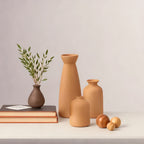 Boho Ceramic Vase Set 3pcs Matte Nordic Minimalist Geometric & Floral Designs, Decorative Vases for Living Room, Entryway, Bookshelf, TV Console & Bathroom Vanity, Holiday & Birthday Gift
