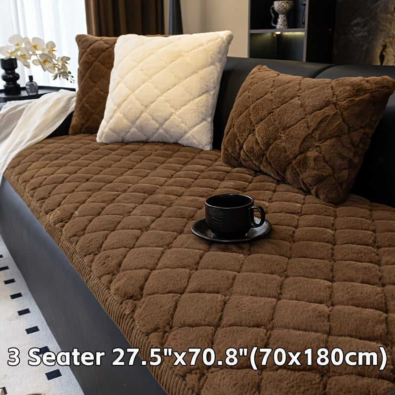 Thickened Faux Rabbit Fur Sofa Cover or Cushion Cover 2-in-1 Non-Slip Machine Washable Pet-Friendly Warm Plush Seat Pad for Bedroom Office Living Room Home Decor