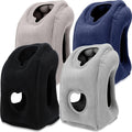 Inflatable Travel Neck Pillow with Patented Valve – Adjustable Firmness Ergonomic Air Pillow for Flights Cars Trains Office Napping, Lightweight Compact, Grey & Black