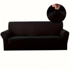 Stretch Sofa Cover Solid Color High Elasticity Anti-Slip Rod Slim Fit Couch Slipcover Machine Washable 1 2 3 4 Seater Black Burgundy Navy Grey