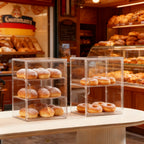 4-Tier Clear Bread Box with Magnetic Door Adjustable Bakery Display Case Countertop Organizer for Bread Muffins Bagels Pastries – Food-Safe Durable Plastic Kitchen Storage