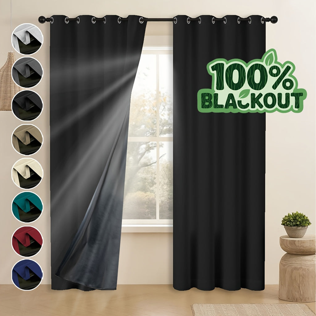 Grommet Blackout Curtains 2 Panels 100% Polyester for Bedroom, Living Room & Dining – Stainless Steel Rings, Black Backing, 8 Colors & 9 Sizes