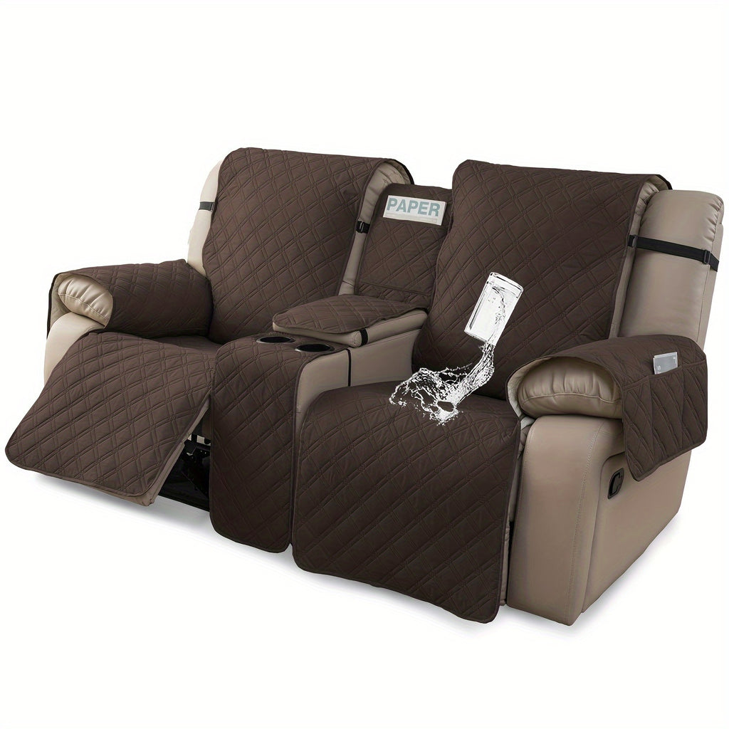Recliner Loveseat Cover with Console 4-Piece Chenille Quilted Waterproof Slipcover | Non-Slip Pet Scratch Resistant Sofa Protector with Cup Holder Pocket, 9 Colors