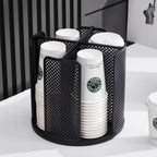 Rotating Paper Cup Holder with 4 Compartments | Disposable Coffee Cup Dispenser & Lid Rack for Countertop, Kitchen, Coffee Station & Bathroom | White or Black