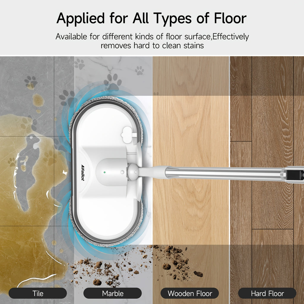 Cordless Electric Spin Mop with LED Headlight & Water Sprayer - Dual Motor 150RPM, 180ml Tank, Rechargeable Floor Scrubber for Hardwood, Tile & Marble | Lightweight for Elderly