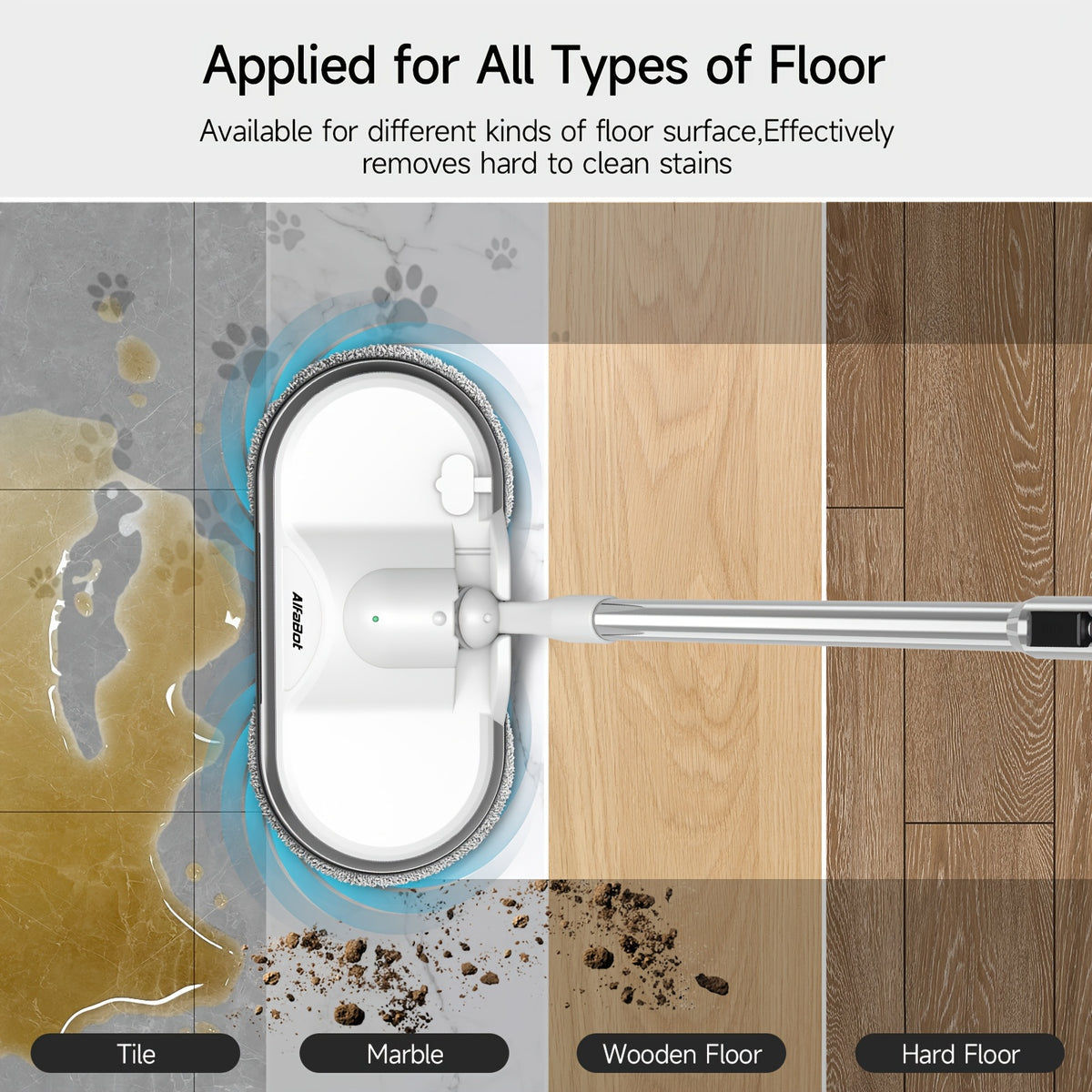 Cordless Electric Spin Mop with LED Headlight & Water Sprayer - Dual Motor 150RPM, 180ml Tank, Rechargeable Floor Scrubber for Hardwood, Tile & Marble | Lightweight for Elderly