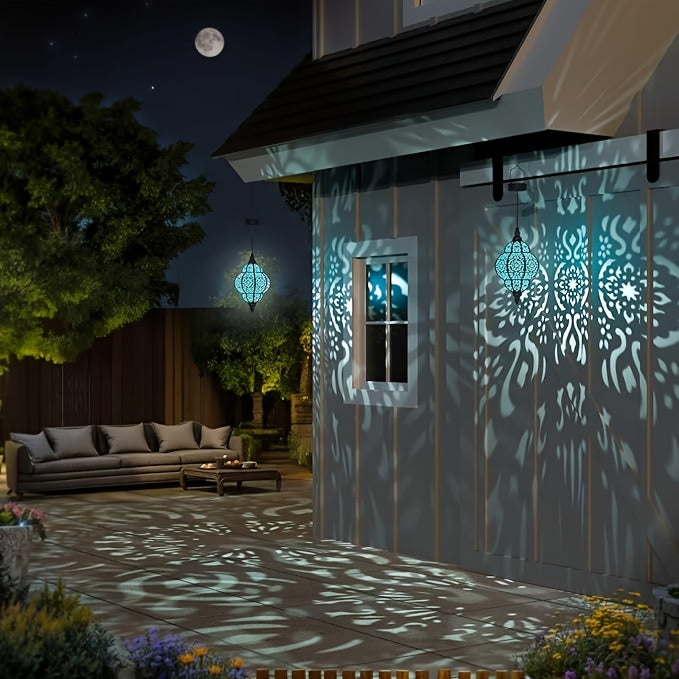 Outdoor Solar Hanging Lantern 27" – Metal Pendant Light Fixture with Removable Solar Panel & Auto Dusk-to-Dawn Sensor for Garden, Patio, Porch, Lawn & Deck, Oil-Rubbed Finish, Gold, Purple or Blue