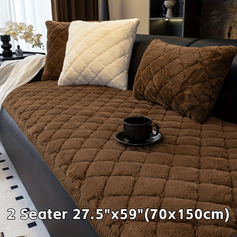 Thickened Faux Rabbit Fur Sofa Cover or Cushion Cover 2-in-1 Non-Slip Machine Washable Pet-Friendly Warm Plush Seat Pad for Bedroom Office Living Room Home Decor