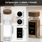 Glass Spice Jars Set with Acacia Wood Lids - 4oz Square Spice Bottles with Shaker Lids, Labels & Grinders for Kitchen Spice Storage and Organization