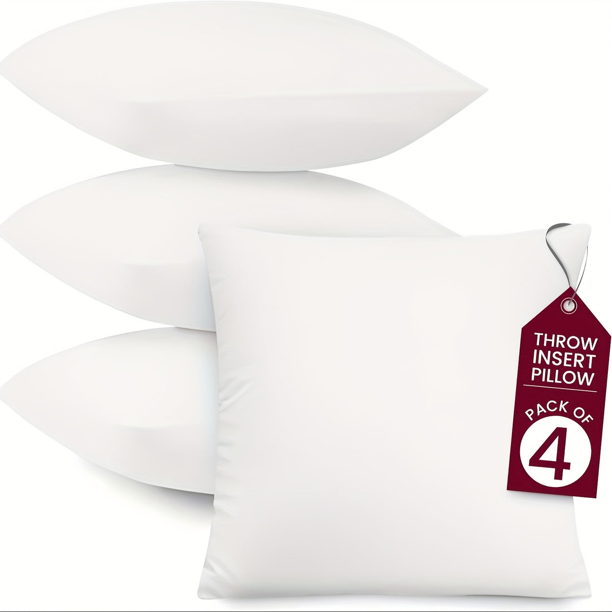 Pillow Inserts 4 Pack – Soft Durable Square Throw Pillow Cores for Living Room Bedroom Garden Outdoor Patio Car Cushions, Christmas & Mother's Day Gift