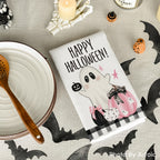 Halloween Kitchen Dish Towels Set of 4 - 18x26 Inch Black and Pink Pumpkin Ghost Design Kitchen Towels for Halloween Home and Kitchen Decoration - Festive Trick or Treat Towel Gift Set