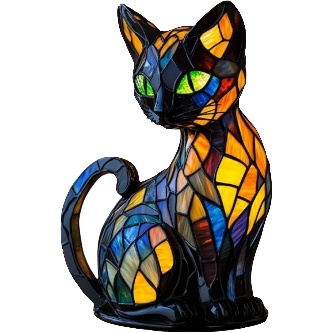 USB Glowing Cat Statue Collectible Figurine – Cute Pet Cat Themed Night Light Sculpture, Home Decoration Accent for Cat Lovers, Holiday Gift, Family Living Room Desk Decor