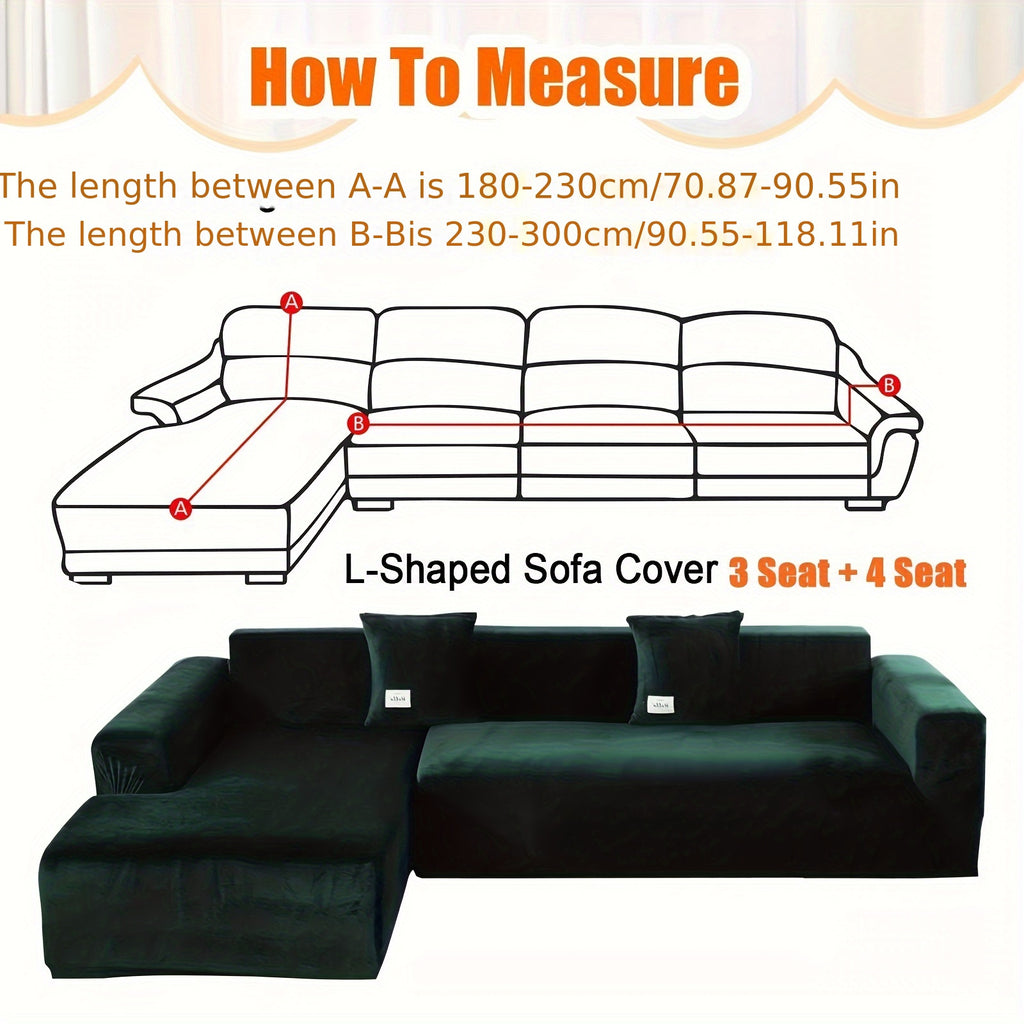 L-Shape Sectional Sofa Cover 2-Piece – Stretch Velvet Slipcover for 3+4 Seater Corner Couch, Foam Bar Secure Fit, Easy Clean, 7 Colors