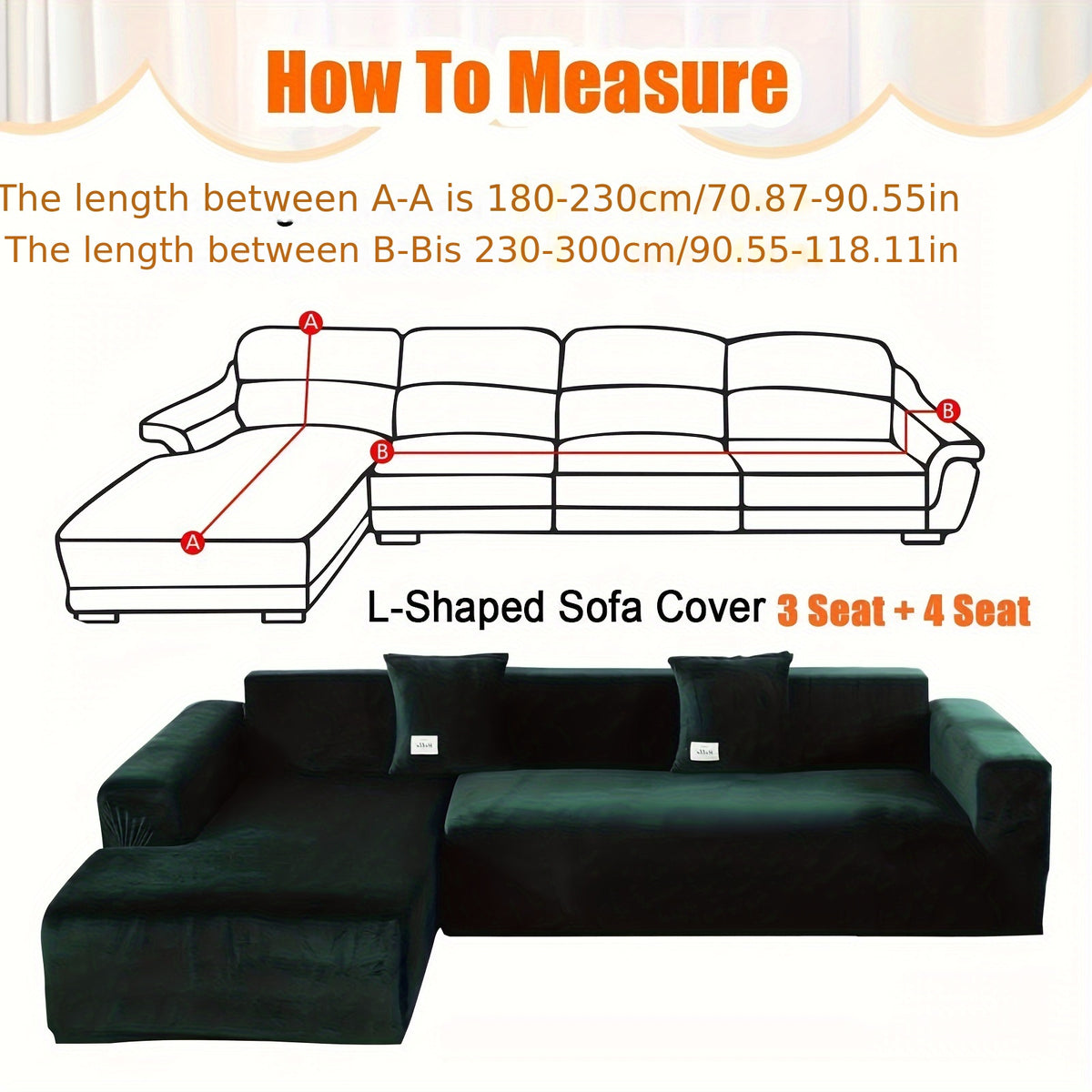 L-Shape Sectional Sofa Cover 2-Piece – Stretch Velvet Slipcover for 3+4 Seater Corner Couch, Foam Bar Secure Fit, Easy Clean, 7 Colors