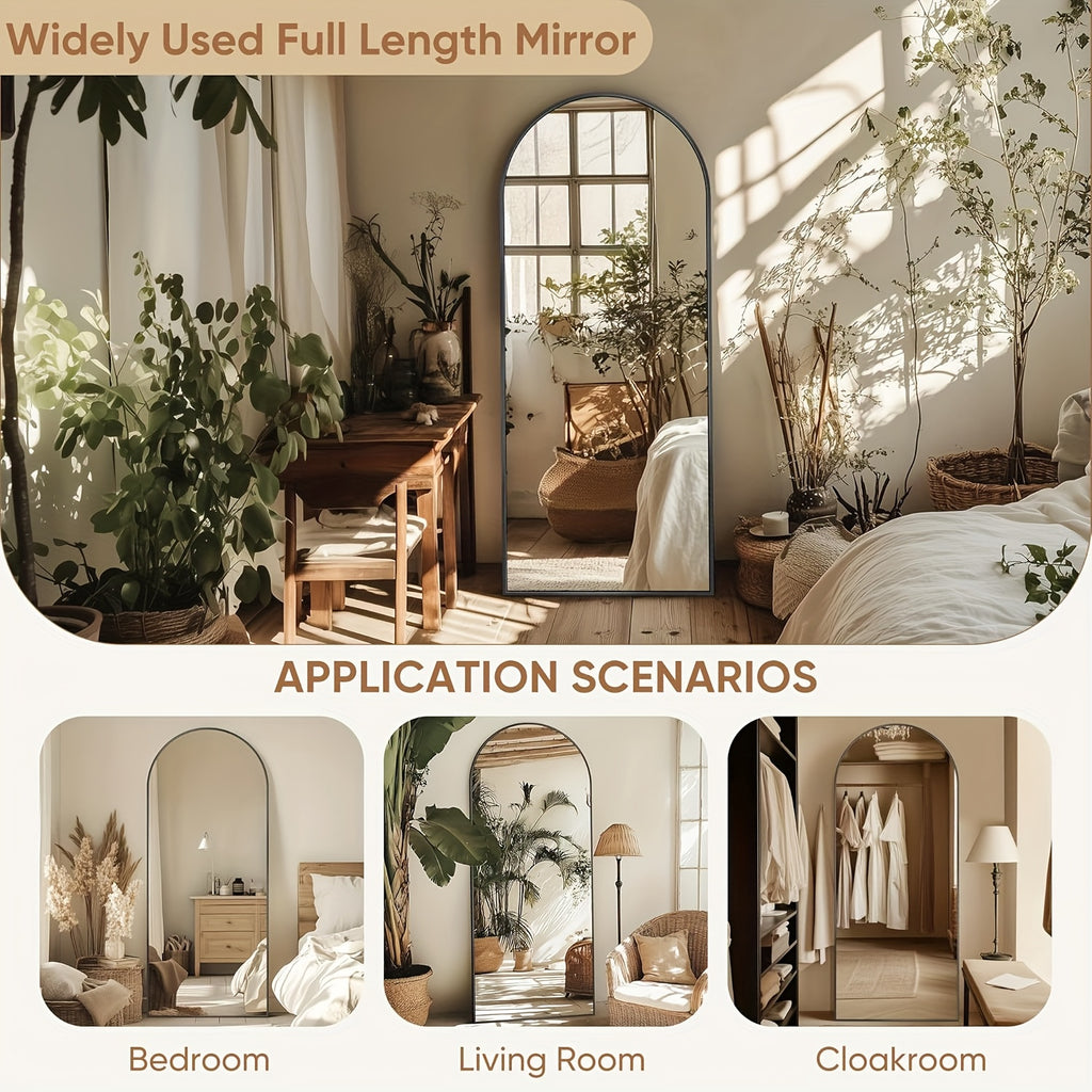 Full Length Floor Mirror Arched Freestanding Large Full Body Standing Mirror with Sturdy Base Polished Surface for Bedroom Living Room Bathroom Space Enhancing Home Decor