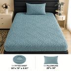 Embossed Fitted Sheet Set Super Soft Deep Pocket - European Texture Bed Sheets All Season, Machine Washable, Optional Pillowcases, Twin Full Queen King Sizes, 5 Colors Bedroom Bedding