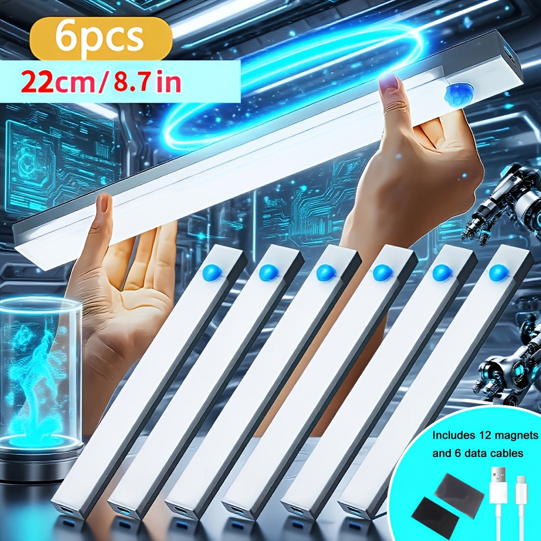 6-Pack Smart LED Motion Sensor Cabinet Light – USB Rechargeable, 3 Modes, Night Light for Bedroom, Stairs, Kitchen & Closet