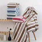 8-Piece Hotel-Quality Striped Bath Towel Set – Lint-Free Super Absorbent Two-Color Towels | 2 Large Bath Towels, 2 Medium Bath Towels & 4 Washcloths