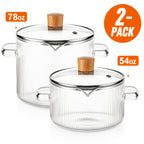 Borosilicate Glass Pots with Lids Set of 2 Stovetop Safe 78Oz & 54Oz Saucepan for Soup Ramen Milk Heat Resistant