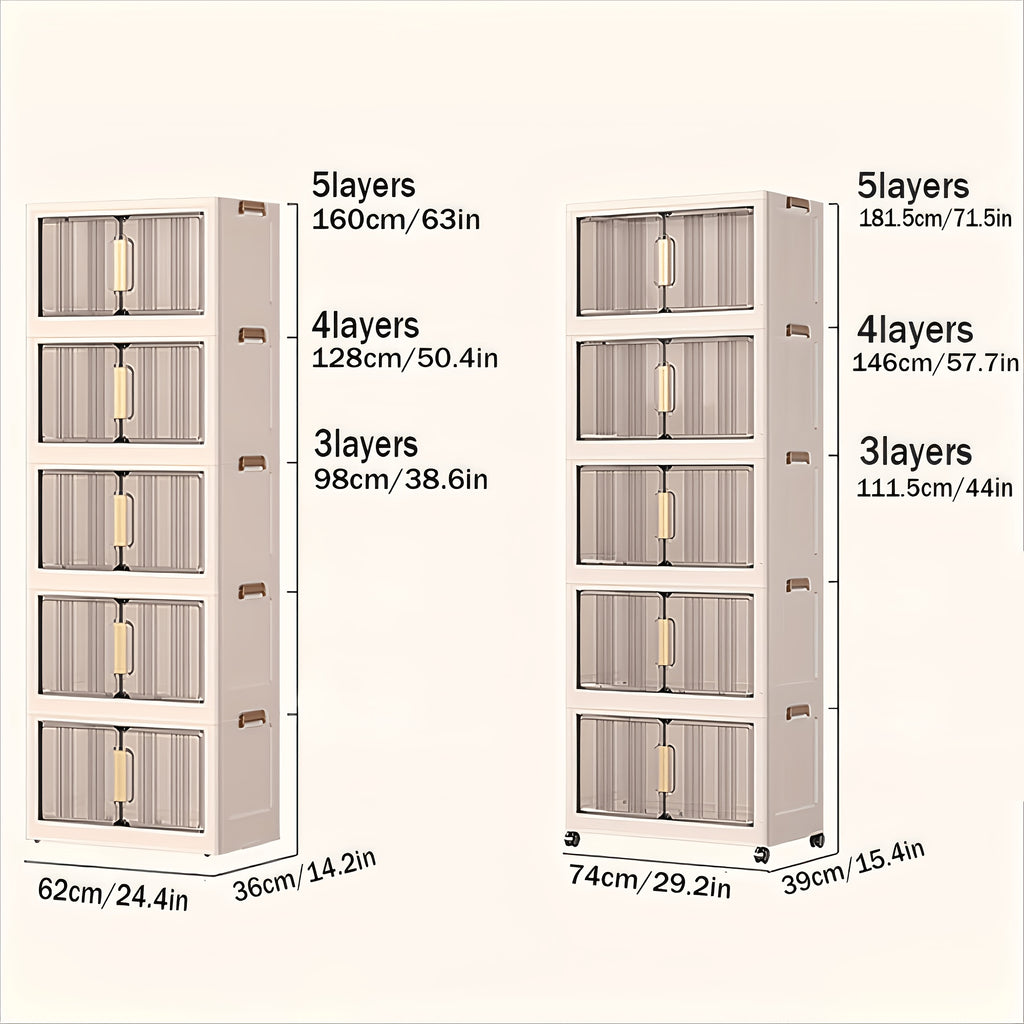 29.2" Wide Extra Large Collapsible Storage Cabinet 4/5-Tier – Stackable Plastic Bins with Lids & Wheels, Foldable Organizer System for Closet, Bathroom, Home, Office & Dorm