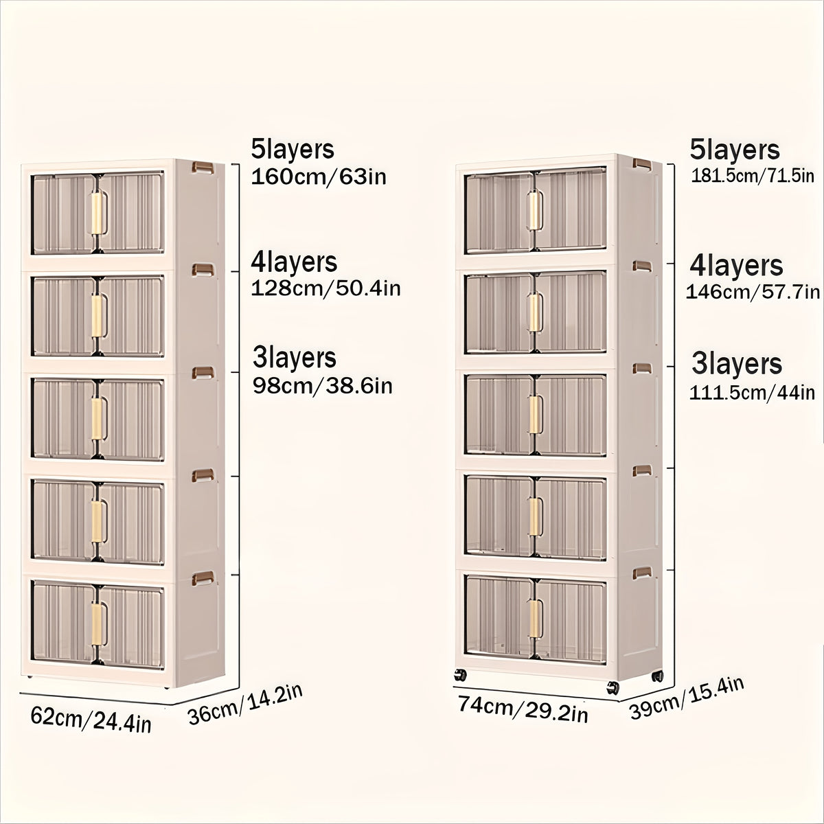 29.2" Wide Extra Large Collapsible Storage Cabinet 4/5-Tier – Stackable Plastic Bins with Lids & Wheels, Foldable Organizer System for Closet, Bathroom, Home, Office & Dorm