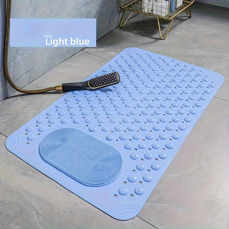 Non-Slip PVC Bath Mat with Massage Buttons, Polka Dot Pattern Shower Safety Mat, 0.35" Thick Rectangular Bathroom Mat – Dark Gray & Green