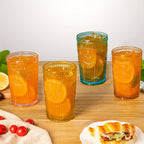 Retro Colored Whiskey Glasses Set of 6 – 14oz Embossed Colorful Tumblers for Whiskey, Cocktails, Juice, Water & Beer – Vintage Muted Glass Drinkware