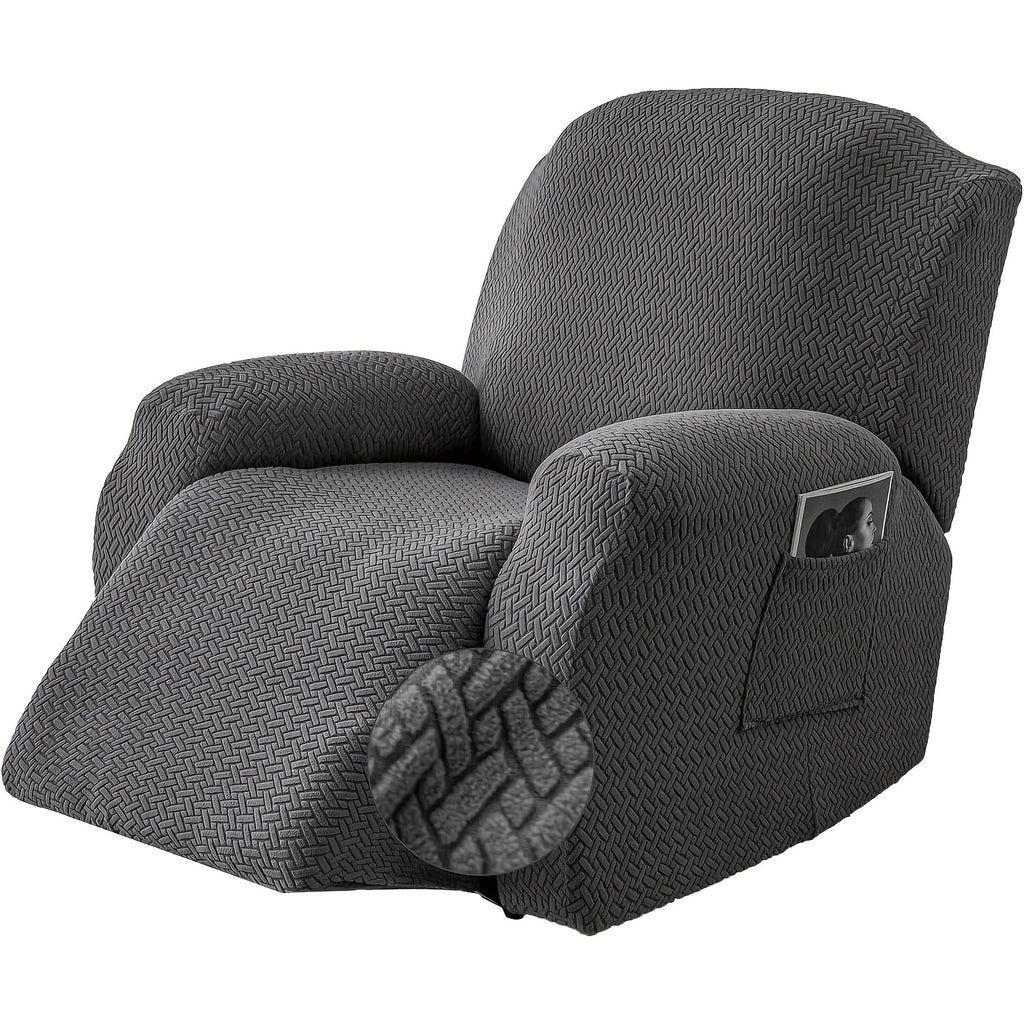 Recliner Sofa Cover 4pcs Set Jacquard Velvet High Elastic with Pocket – Removable Washable Chair & Sofa Protection Cover for Home Hotel, 7 Colors