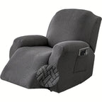 Recliner Sofa Cover 4pcs Set Jacquard Velvet High Elastic with Pocket – Removable Washable Chair & Sofa Protection Cover for Home Hotel, 7 Colors