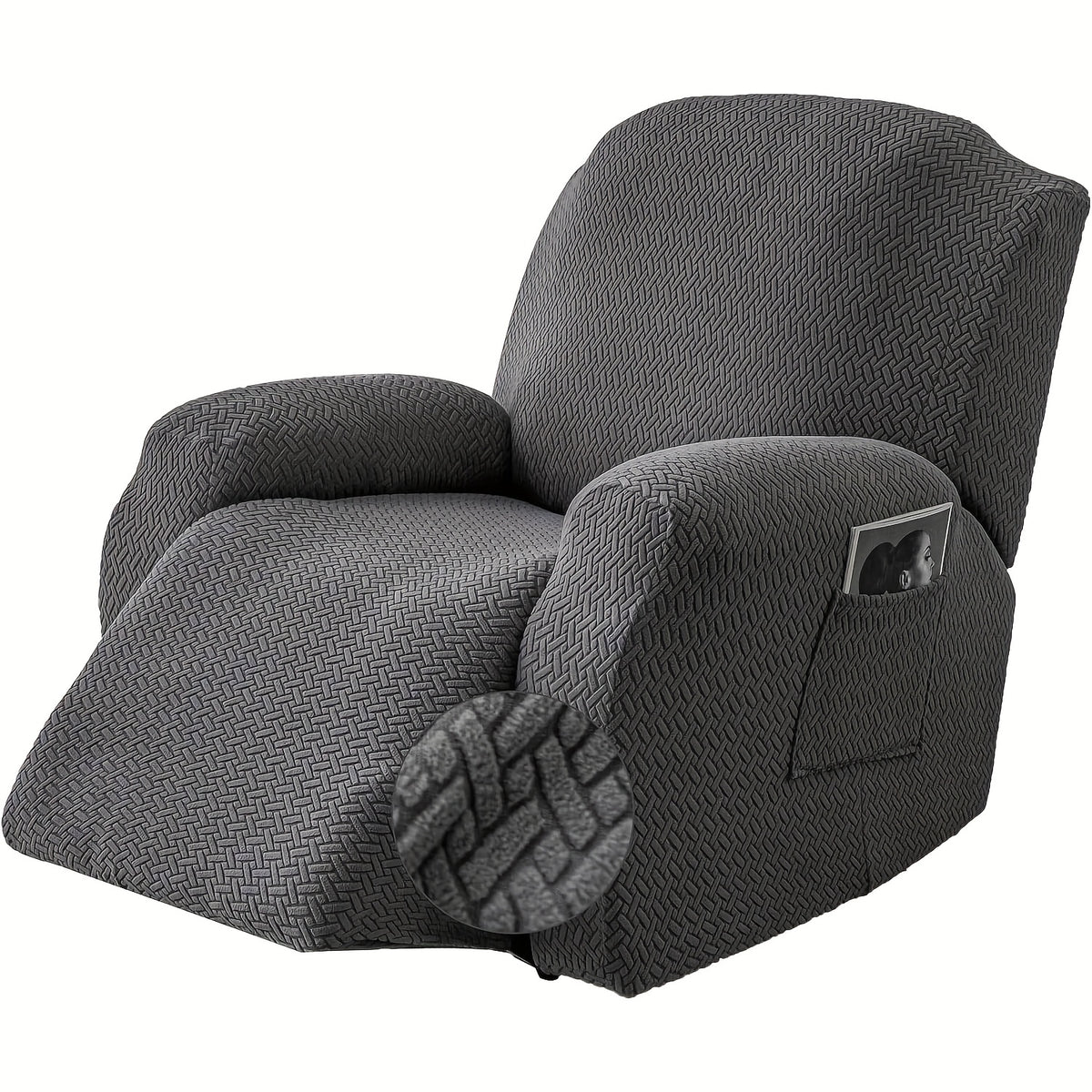 Recliner Sofa Cover 4pcs Set Jacquard Velvet High Elastic with Pocket – Removable Washable Chair & Sofa Protection Cover for Home Hotel, 7 Colors