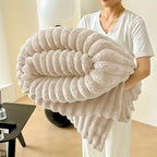 Luxury Faux Rabbit Hair Blanket – Soft Warm Wide Stripe Double-Sided Throw | Machine Washable | Twin, Full, Queen & King | Khaki, Cream, Gray, Black