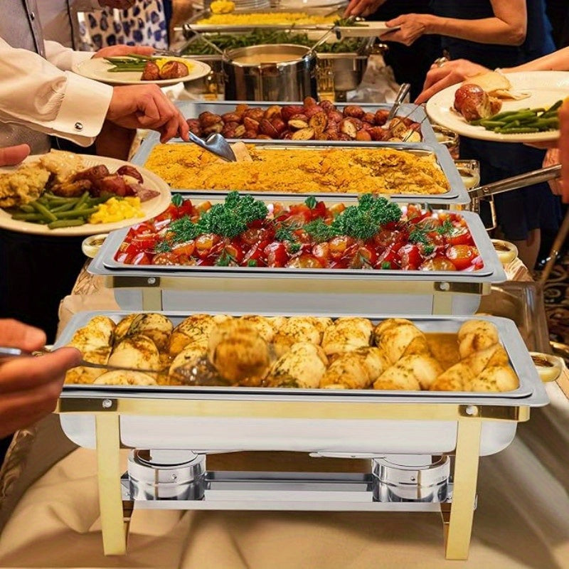 Golden Chafing Dish Buffet Set 9QT Stainless Steel Chafer with Full-Size Pans – Elegant Gold & Silver Finish Food Warmer for Weddings, Parties, Banquets & Catering Events (2 or 4 Pack)