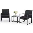 Rattan Bistro Set 3 Piece Outdoor Furniture with Coffee Table Steel Frame Cushions Garden Balcony Poolside Backyard Black Brown Gray