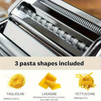 2-in-1 Pasta Maker Machine with Roller & Cutter - 8 Adjustable Thickness Settings, Makes Spaghetti, Fettuccine, Lasagna & Dumpling Wrappers