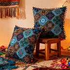 2-Pack Turkish Moroccan Throw Pillows with Inserts Reversible Floral Boho Decorative Pillow 18x18 Inch Polyester Square Cushion Zip Cover for Sofa Couch Bedroom Living Room 7 Colors