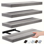 Floating Shelves Wall Mounted Set of 4 – Modern Wall Shelves with Invisible Brackets, Marble Surface Display Shelf for Bedroom, Bathroom, Kitchen & Living Room, Easy No-Drill Install