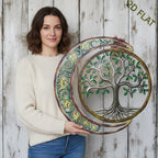 Moon & Green Tree Iron Wall Sculpture 15.75×15.75 Inch – Art Deco Metal Wall Hanging Decor for Home, Patio, Yoga Studio & Teahouse, Holiday Gift for Wedding, Christmas, Thanksgiving & Halloween